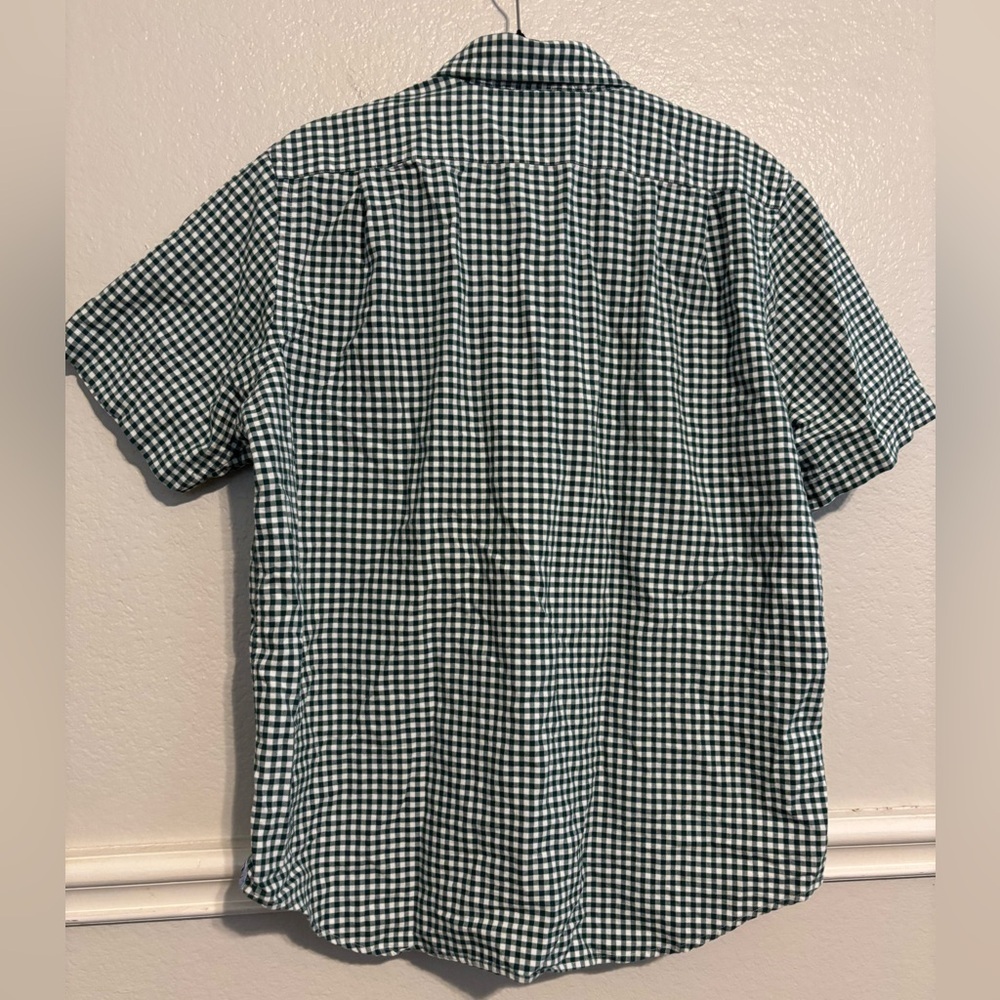 Cremieux Men’s short-sleeve button-up green and white gingham shirt size Large - Picture 2 of 4